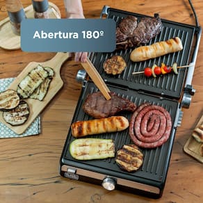 Grill Elétrico Black+Decker G1500G Gourmand Gris 1500W Abertura 180° Chapas Removíveis Antiaderente Inox 110V