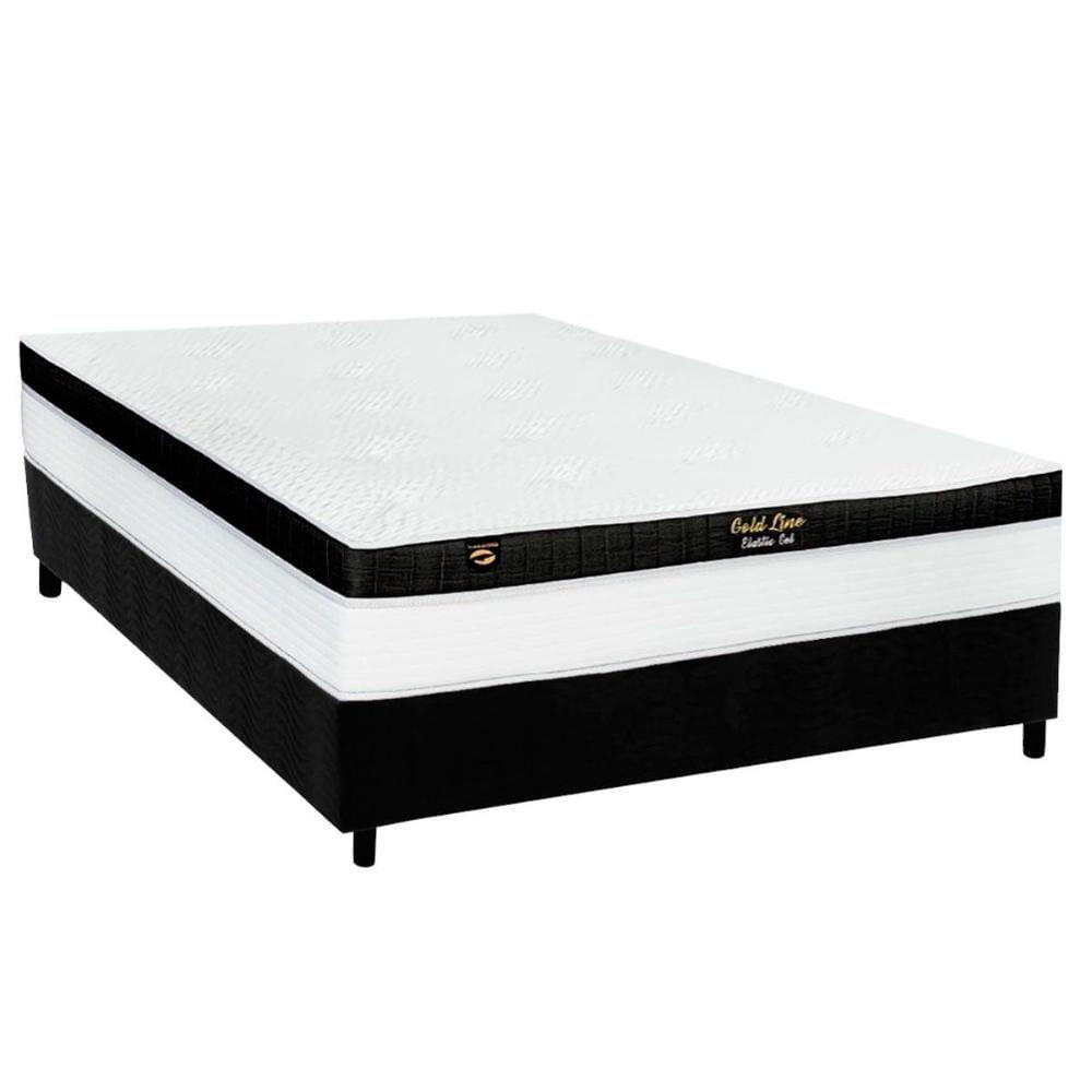 Miniatura Cama Box Casal: Colchão Molas Ensacadas Luckspuma Gold Line Elastic Gel + Base Crc Suede Black (138x188)