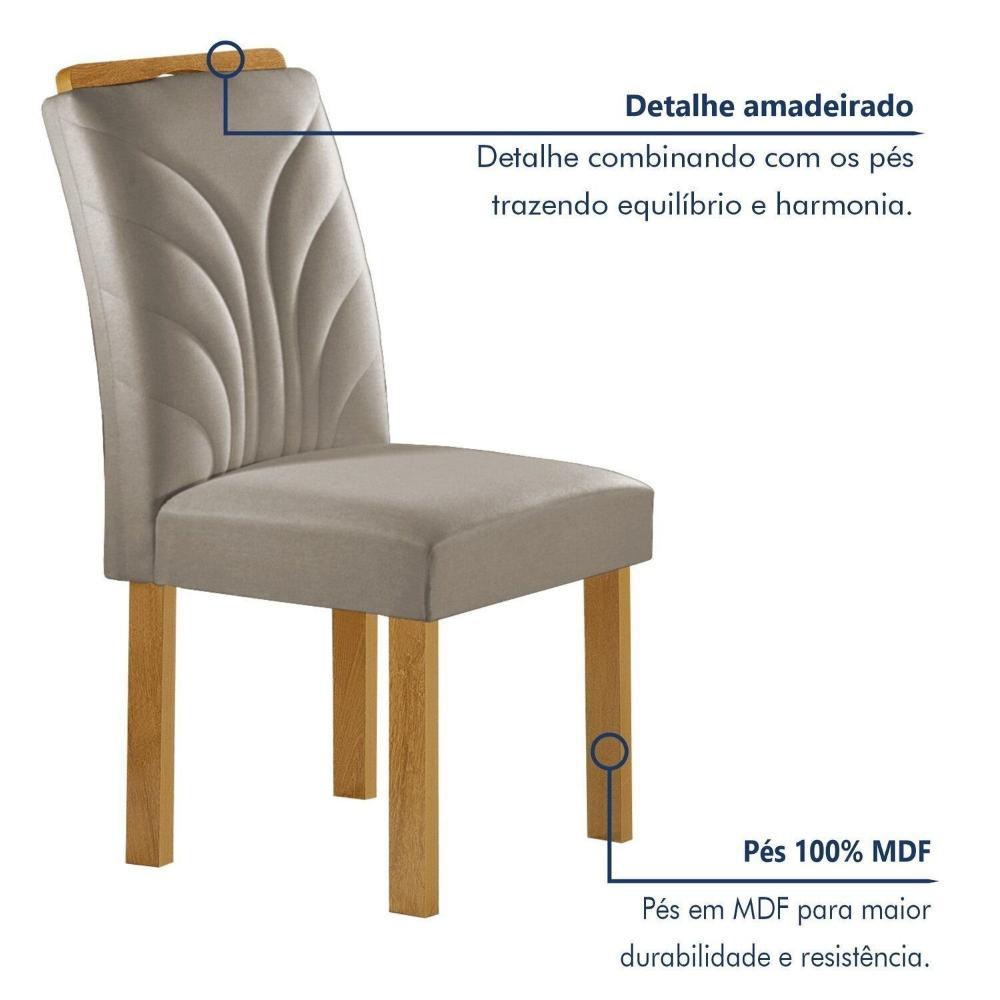 Miniatura Conjunto Mesa Melina 170cm X 90cm com 6 Cadeiras Carolina Tampo Smart Plus com Vidro Cinamomo/Off White/Bege Claro