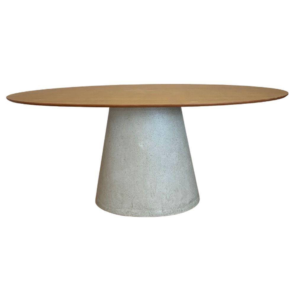 Miniatura Mesa De Jantar Cone Oval 198x122 Cm Tampo Freijó Base Concreto Cor Cinza Claro