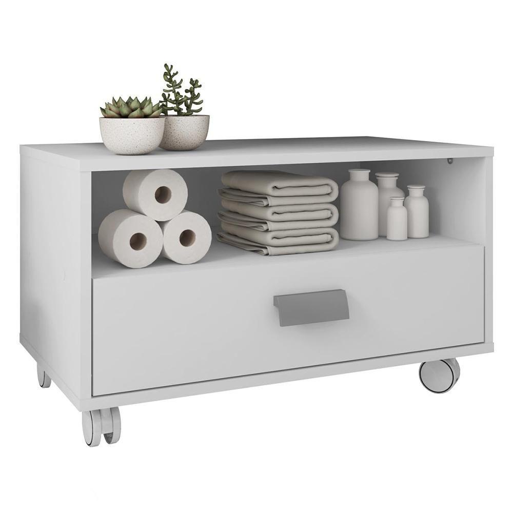 Miniatura Gabinete Armário Banheiro Com Rodízios Branco Towel Caemmun