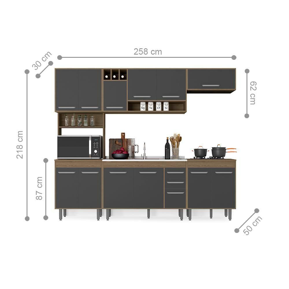 Miniatura Cozinha Compacta Para Pia 5 Peças Munique Carvalho Grafite