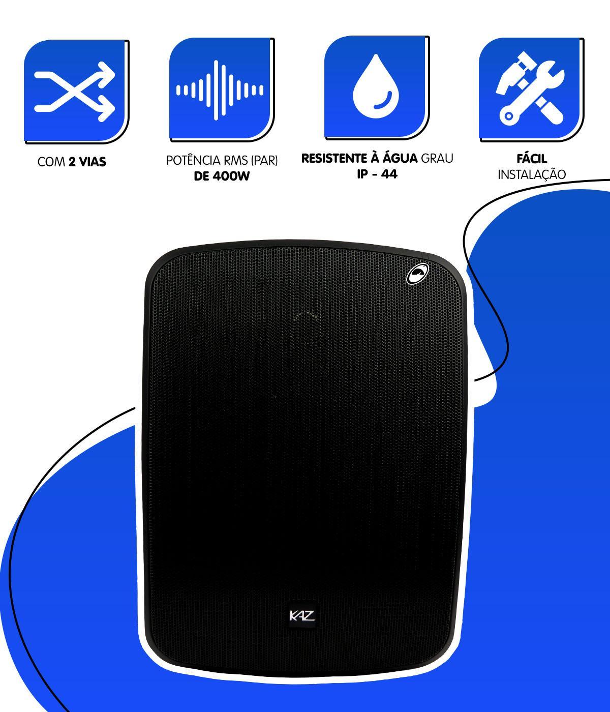 Miniatura Par Caixa Acústica Passiva 6 K6 Preto Kaz Audio 400W Rms