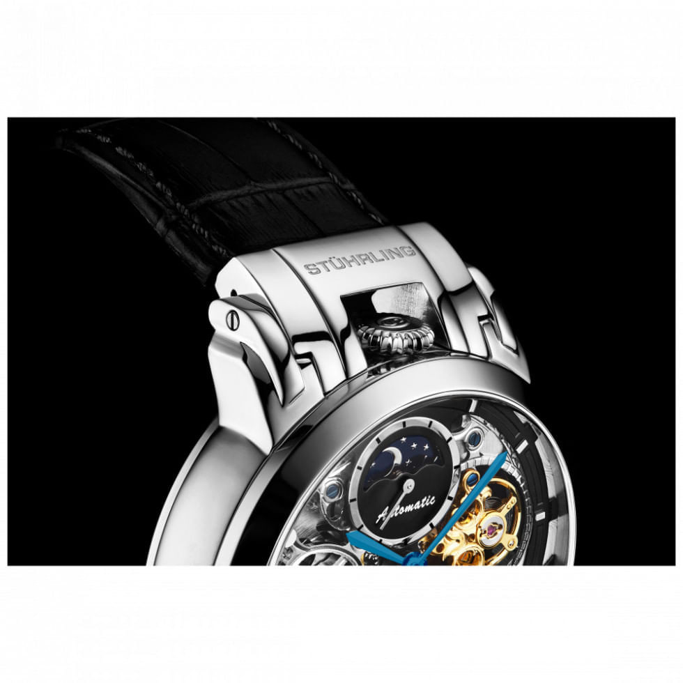 Miniatura Relógio Masculino Stuhrling Menai 906.02 Automático 47mm, Preto