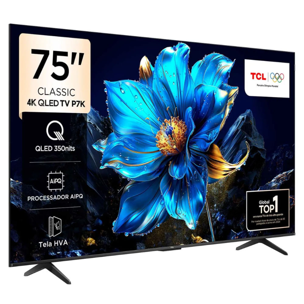Miniatura Smart TV TCL 75 Polegadas 75P7K 4K UHD QLED Google Tv Preto - Bivolt