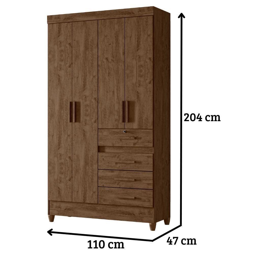 Miniatura Guarda Roupa Solteiro Sobral 4 Portas Castanho Wood Moval