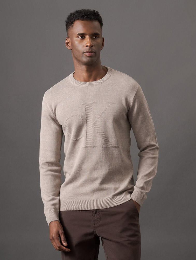 Miniatura Tricot Masculino Maxi Calvin Klein Jeans - Caqui Medio Tricot Masculino Maxi Calvin Klein Jeans Caqui Medio g
