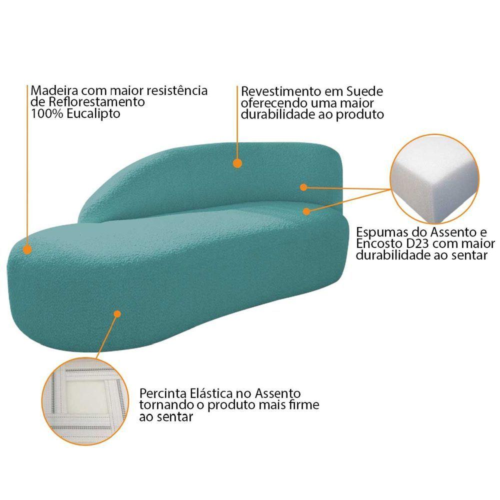 Kit Divã Luna 140cm Lado Esquerdo E 01 Poltrona Base De Ferro Preto Suede Cor Azul Turquesa