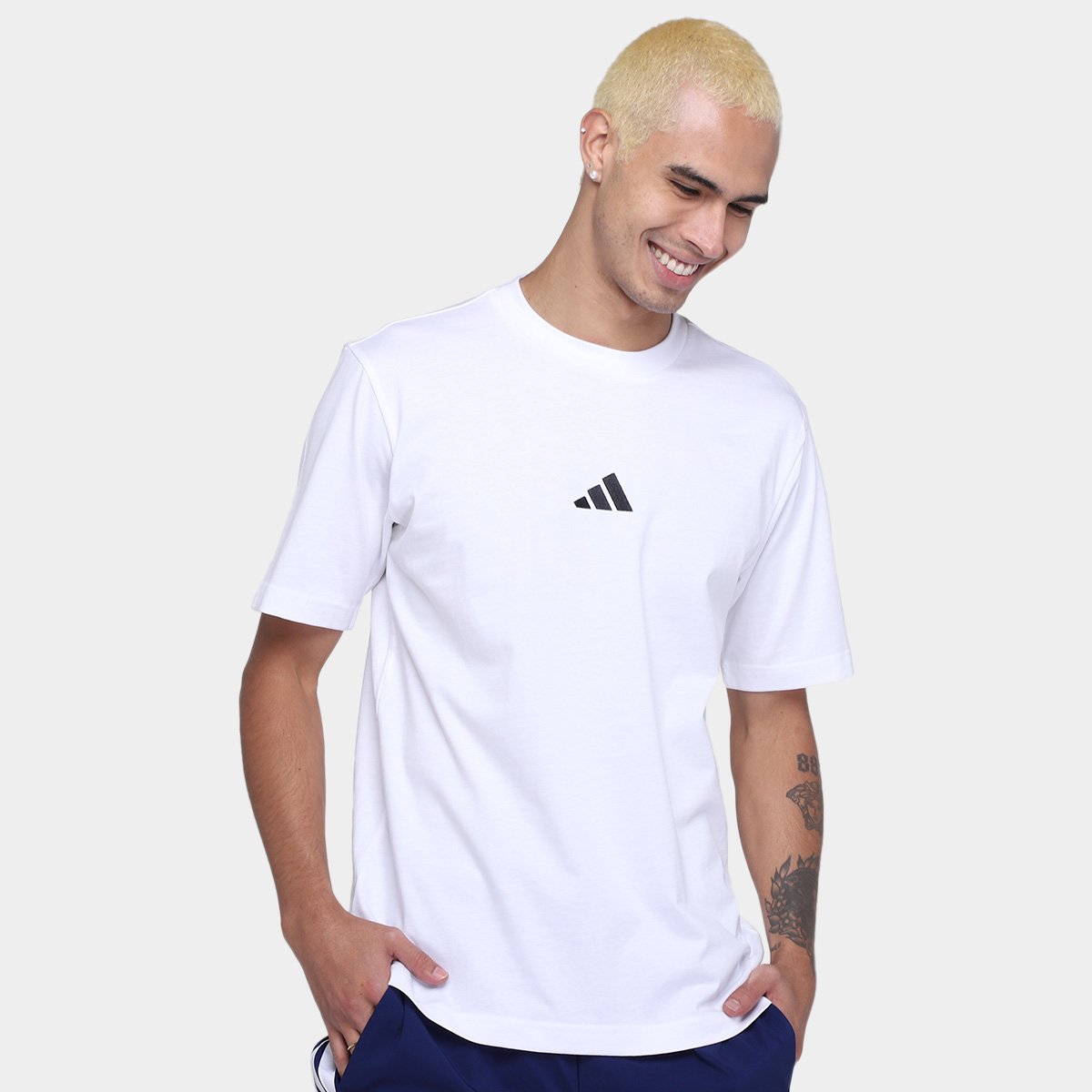 Miniatura Camiseta Adidas Small Logo Masculina Branco+Preto - EGG
