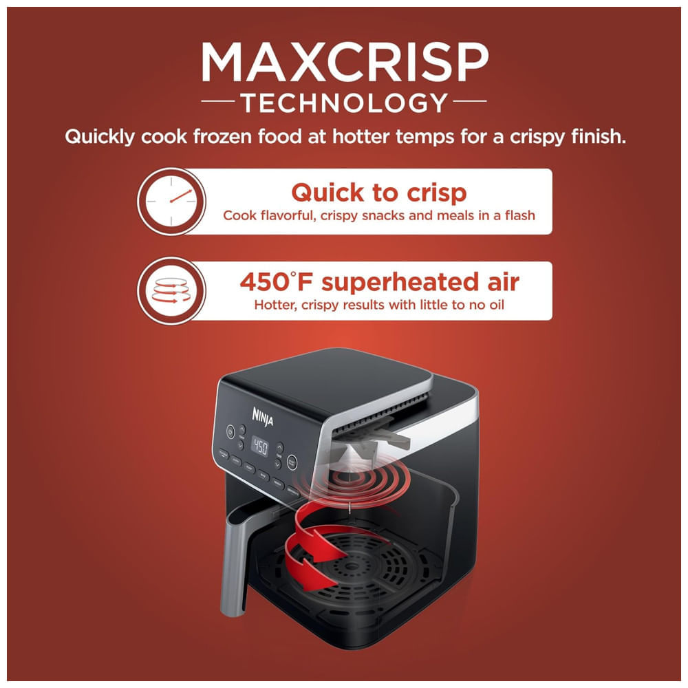 Miniatura Fritadeira Elétrica Air Fryer 6 em 1, 6,1L com Tela LED e Cesto Antiaderente, 110V 1750W, Ninja, Cinza 110v