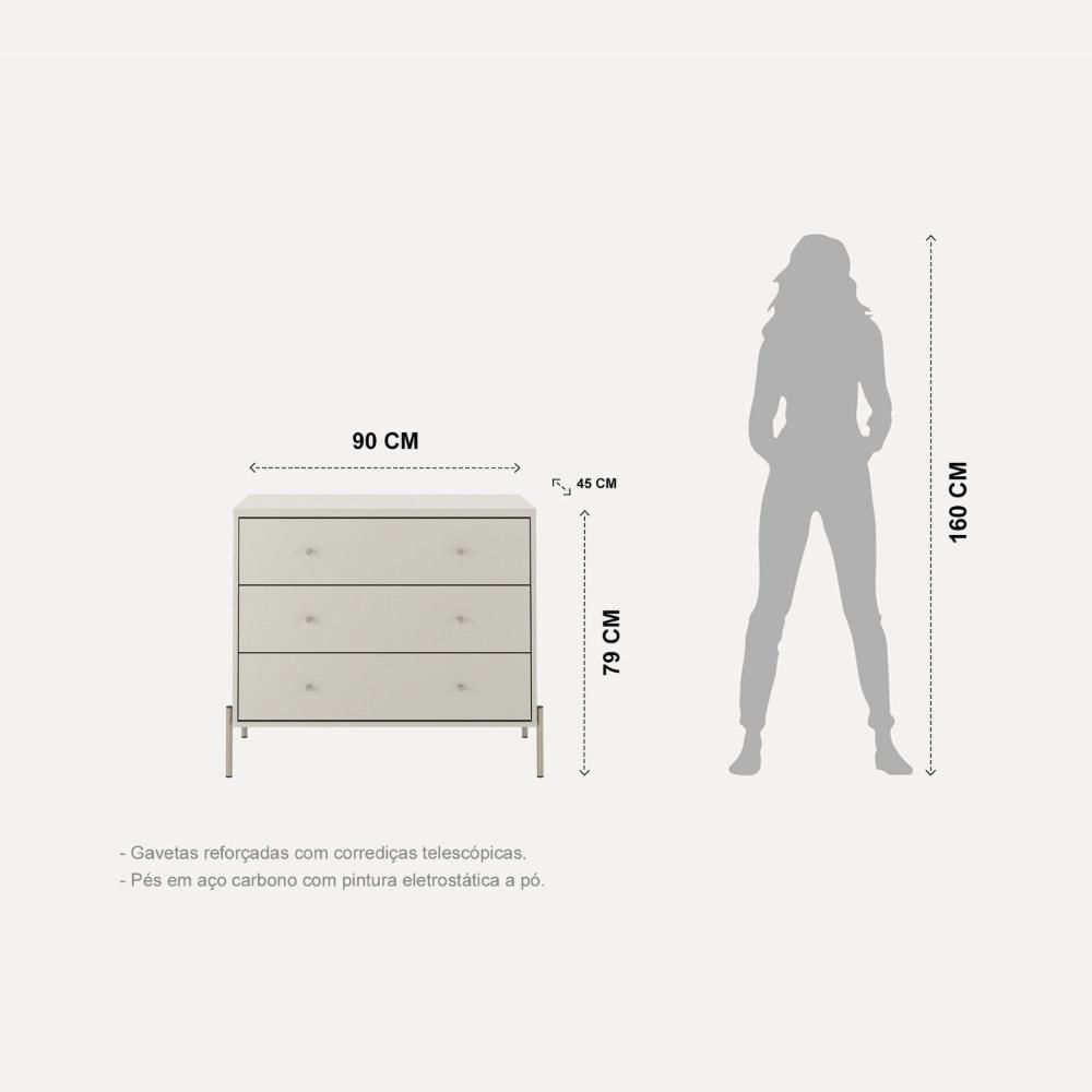 Miniatura Cômoda 3 Gavetas 90cm X 79cm Jasper Off White