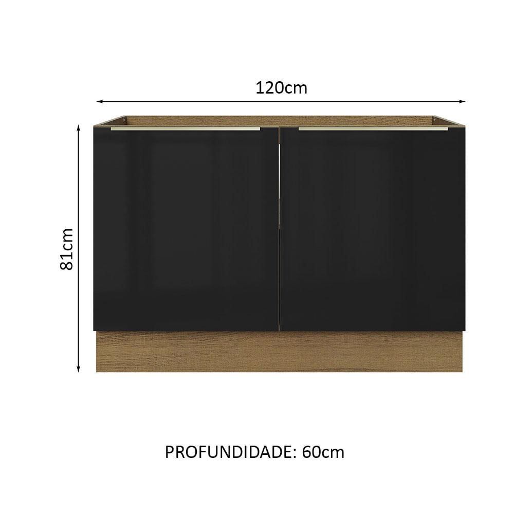Miniatura Balcão Gabinete de Pia Madesa Lux 120 cm 2 Portas - Rustic/Preto Rustic/Preto