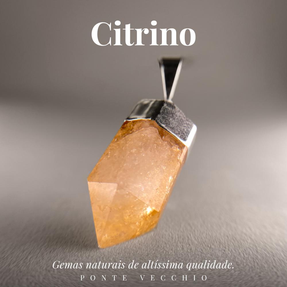 Miniatura Colar Prata 925 Citrino Obelisco Lapidado Prata Verdadeiro