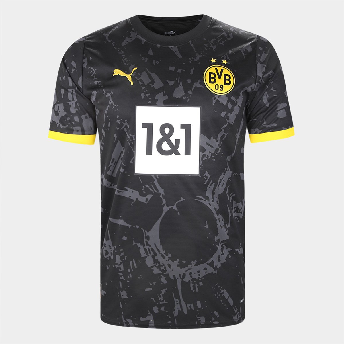 Miniatura Camisa Borussia Dortmund Away 23/24 s/nº Torcedor Puma Masculina Preto+Amarelo - EEGG