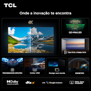 Miniatura Smart TV 55” TCL 55C6K 4K QD-Mini Led 144Hz Sistema Operacional Google TV