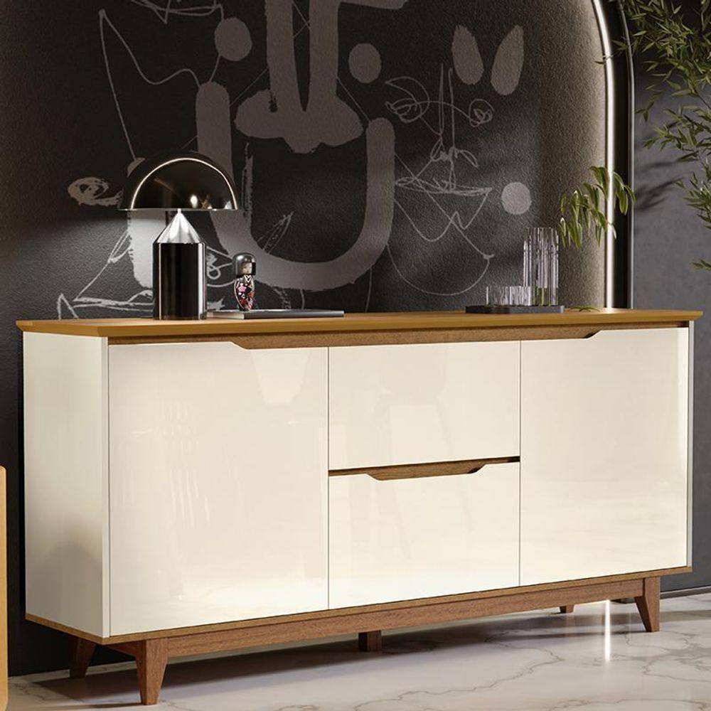 Miniatura Aparador Buffet Flow 2 Portas 2 Gavetas Pés Madeira Maciça Off White/freijo Off White/freijo