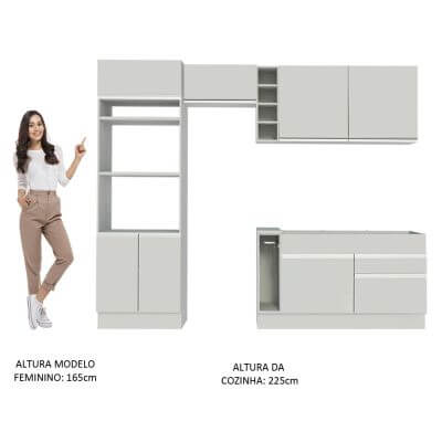 Cozinha Completa Madesa Jade com Armário e Balcão (Sem Tampo e Pia) Branco Cor:Branco