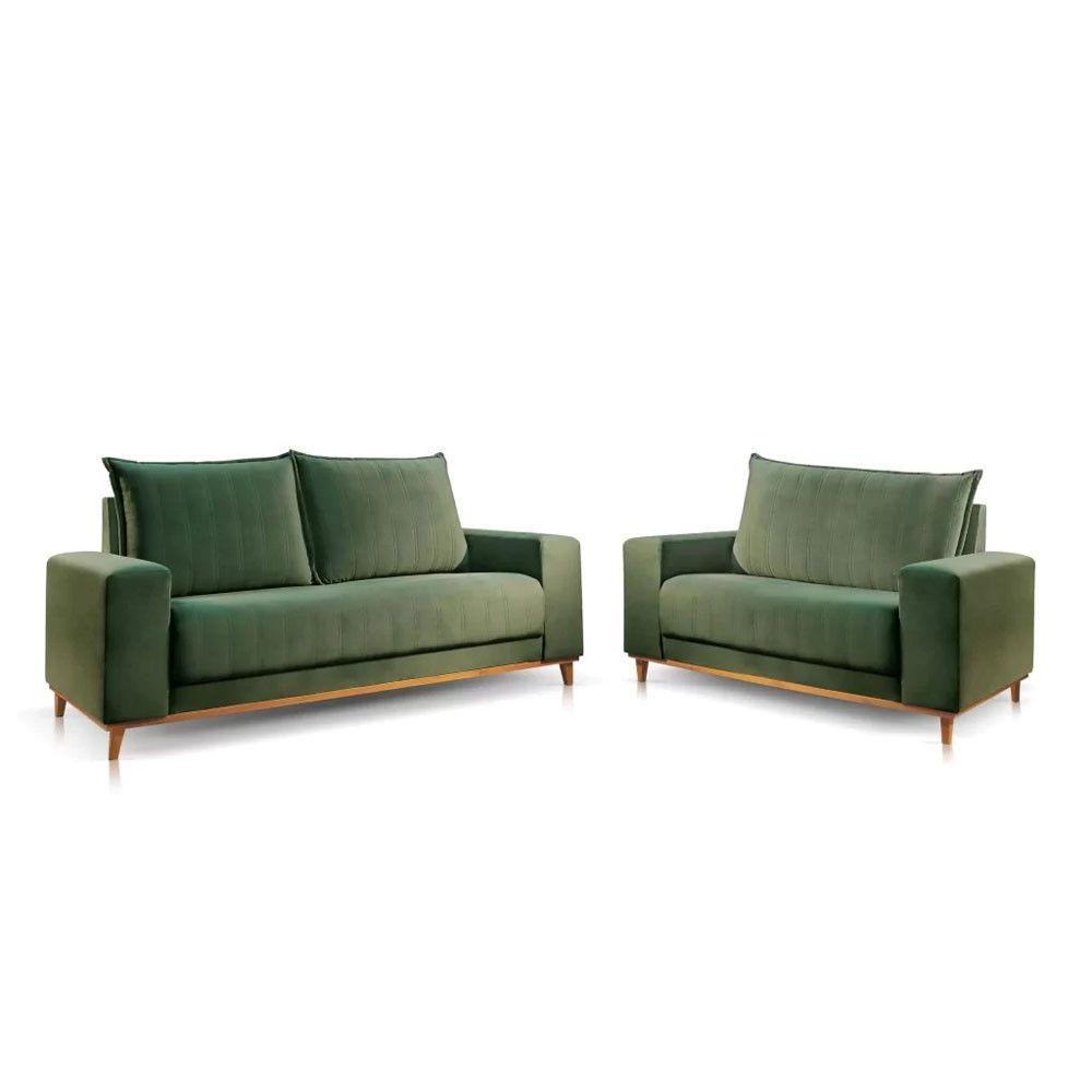 Miniatura Conjunto 2 E 3 Lugares Lyon Luxo Veludo Jc Estofados Verde