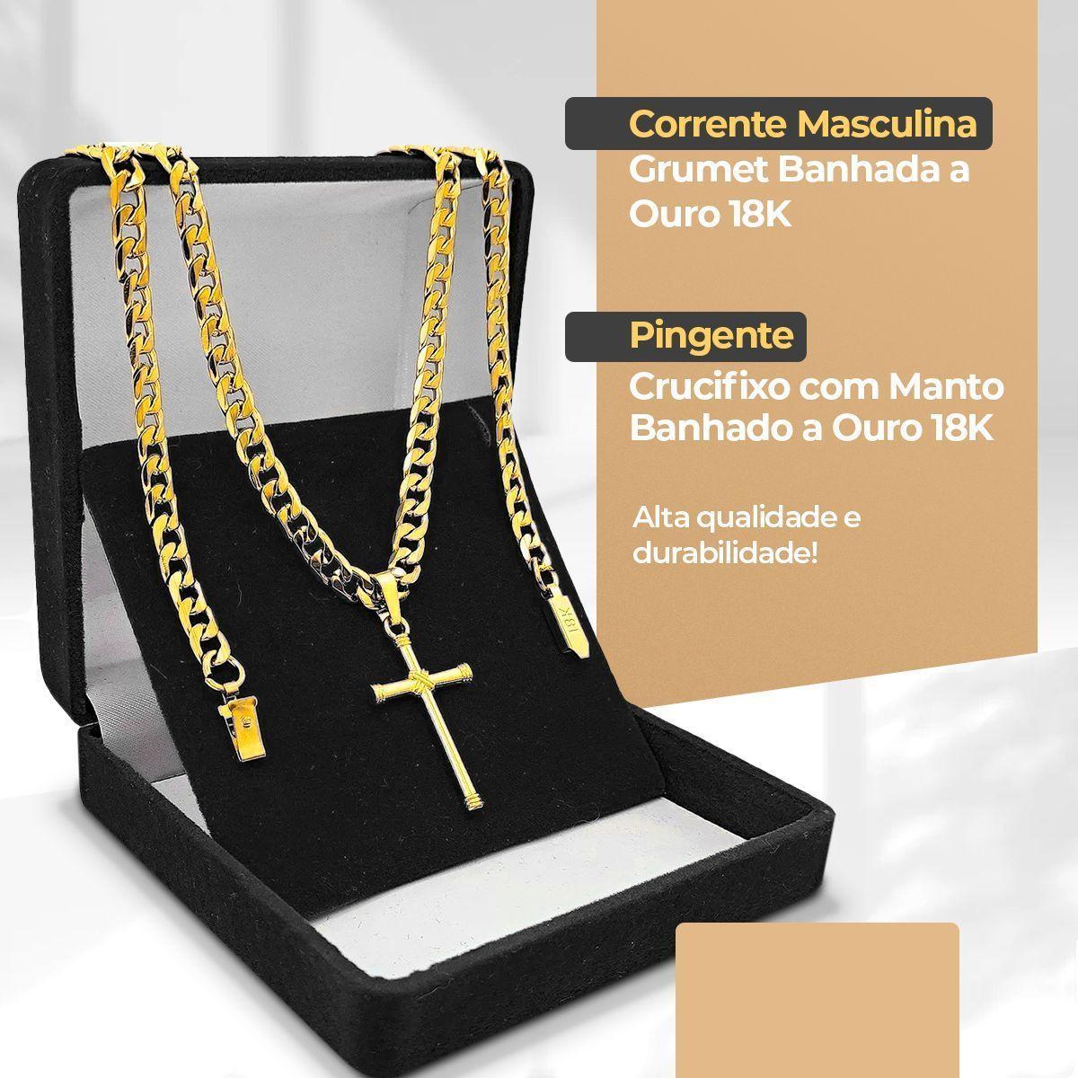 Miniatura Relógio Masculino Banhado A Ouro + Cordão + Pingente Cruz +