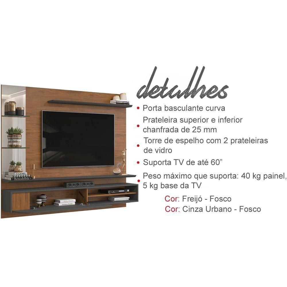Painel Suspenso Tv 60 Pol 180 Cm 27380 Freijo Cinza Urbano Dj Moveis Freijo Cinza Urbano