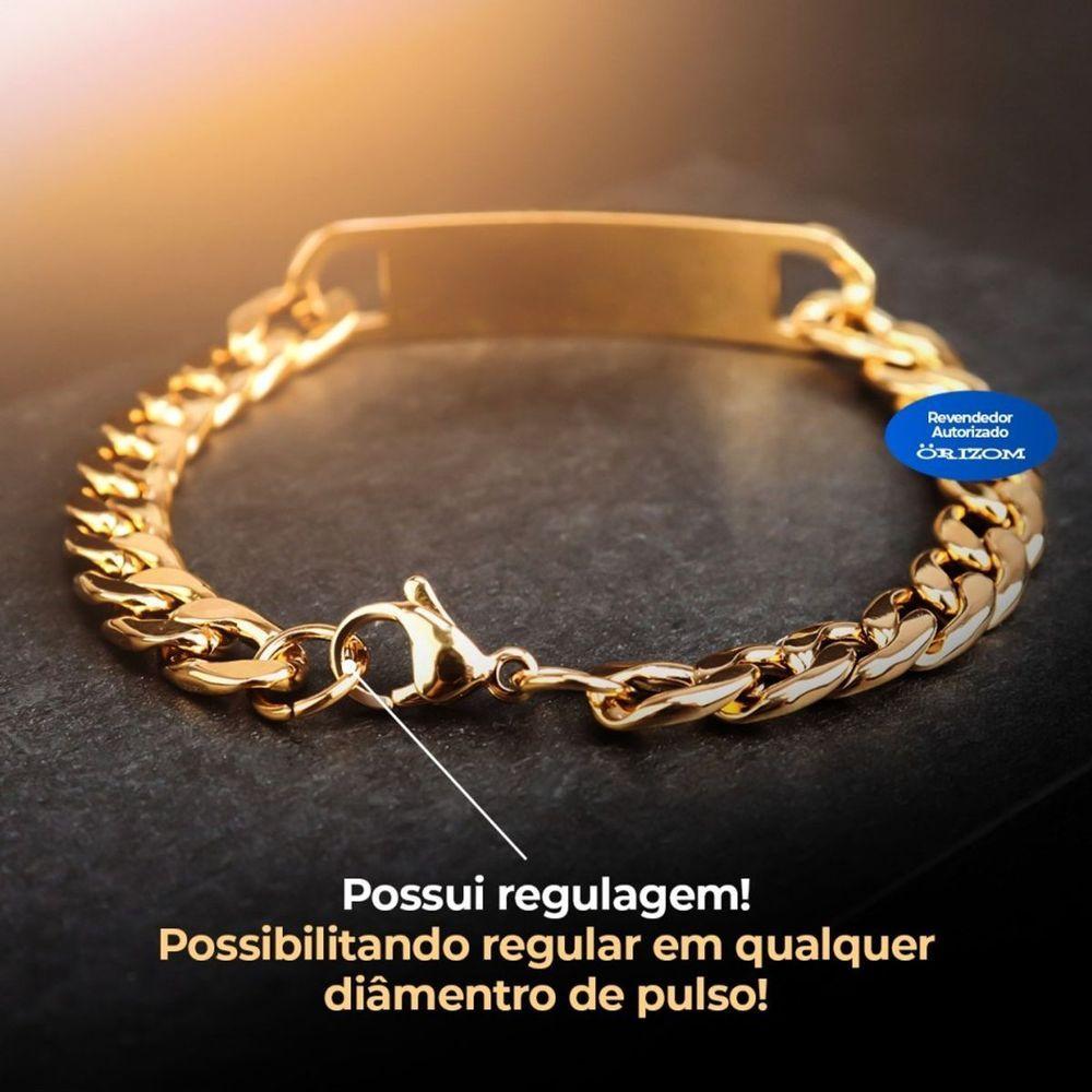 Miniatura Pulseira Masculina Oração Pai Nosso Aço Banhada Ouro Original Catolica Moda Masculina Social Casual
