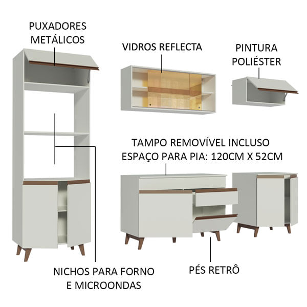 Cozinha Completa Madesa Reims 260002 com Armário e Balcão Branco Cor:Branco