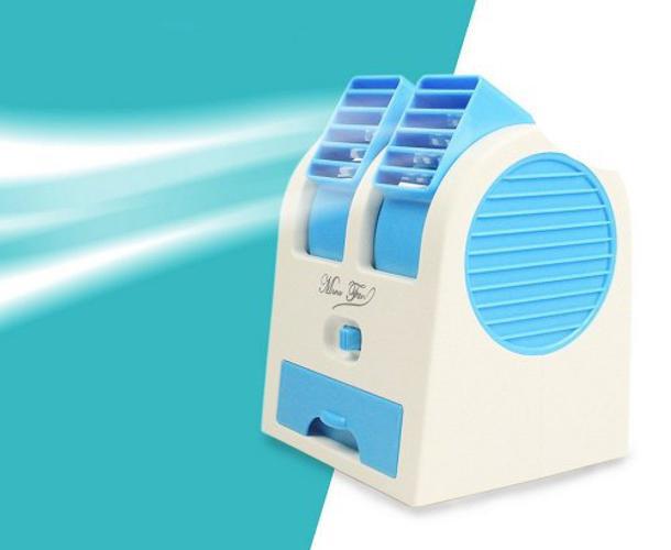 Miniatura Mini Ventilador Usb E Pilhas Climatizador Azul (Hb-168)
