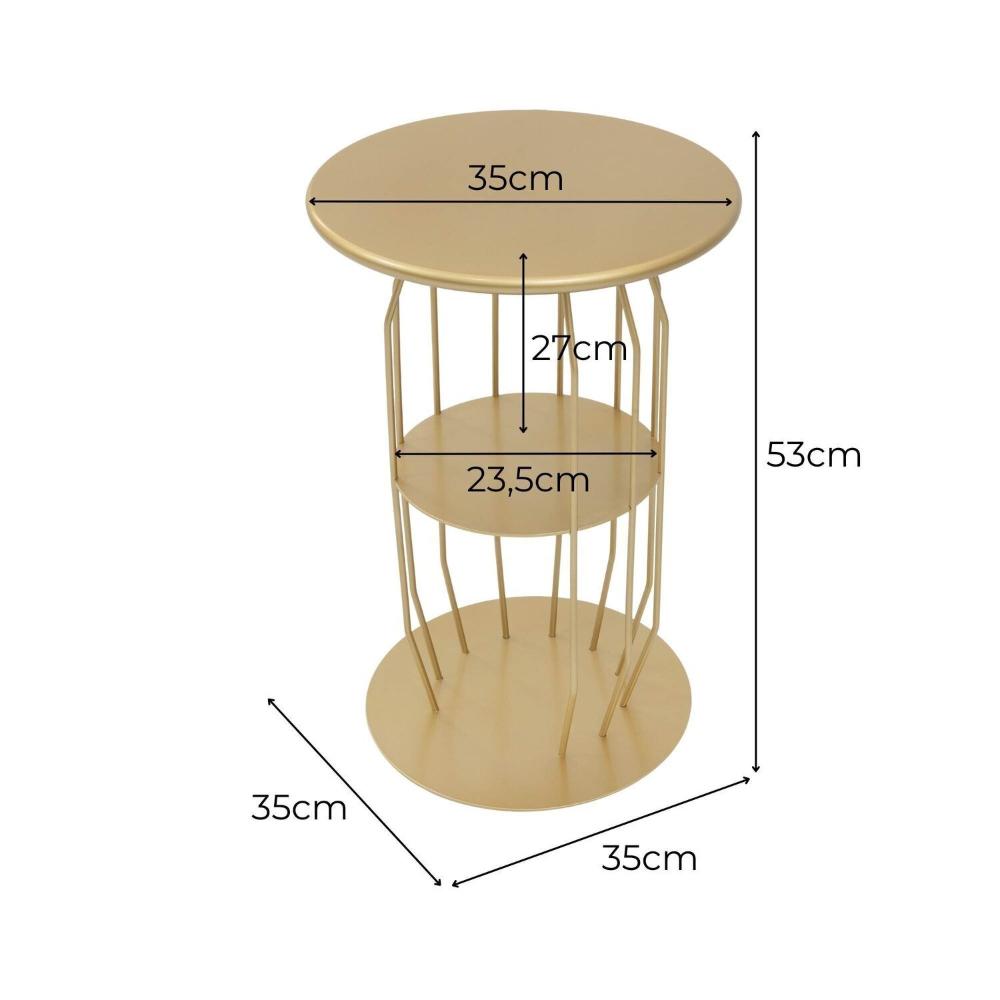 Mesa Lateral Silueta Baixa Redonda Luxo Minimalista Dourado