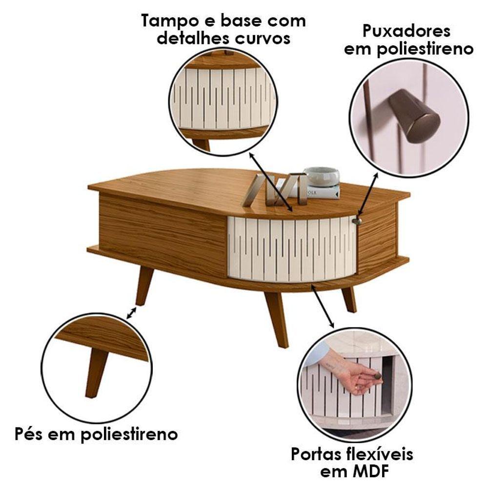 Miniatura Rack Bancada Valência Com Mesa De Centro Indianápolis Cinamomo Off White - Madetec