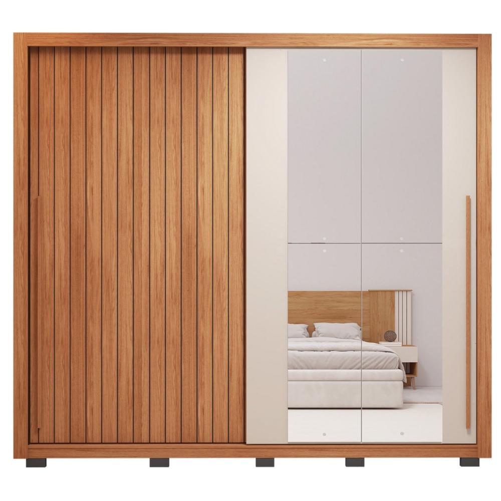 Guarda-roupa Casal Ripado com Espelhos 2 Portas e 4 Gavetas Suburban Espresso Móveis Freijó/Off White