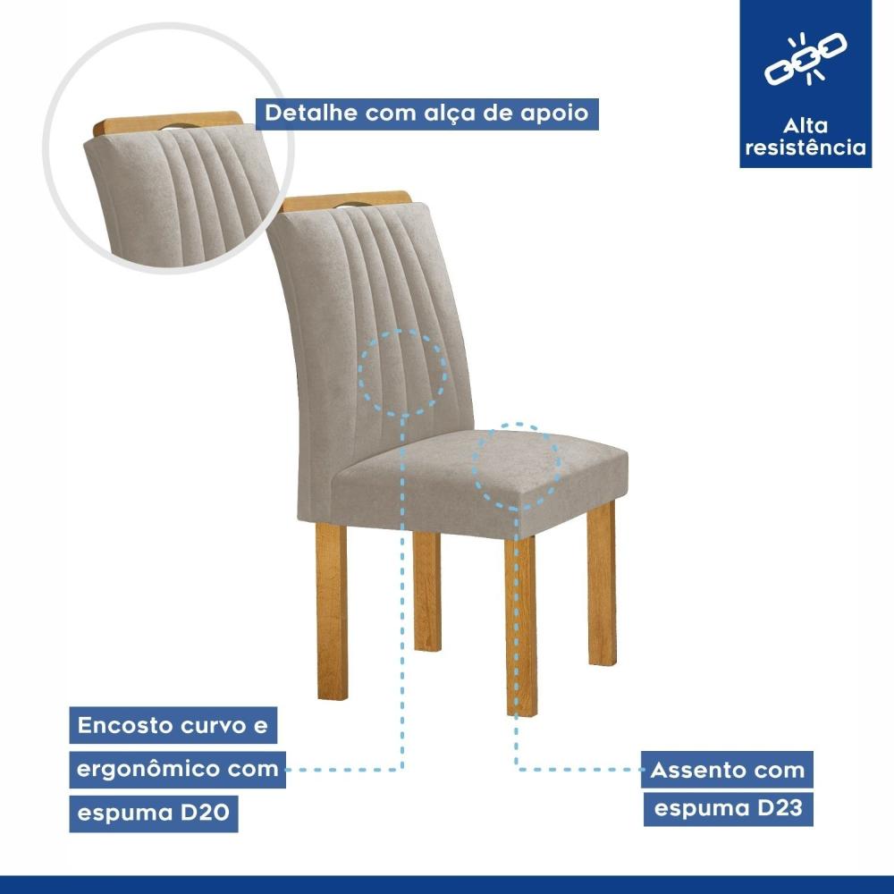 Conjunto Mesa Bella Ripada 120cm com 4 Cadeiras Arizona Tampo Bella com Vidro Cinamomo/Off White/Veludo Bege Claro