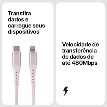 Miniatura Cabo USB-C para Lightning de Silicone, 1,2 metros, Originais iPlace, Rosa
