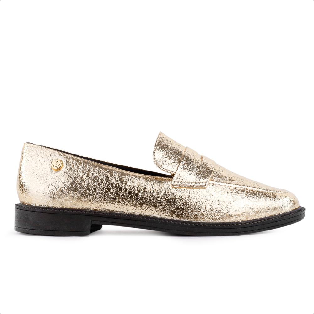 Miniatura Mocassim Via Uno Craquelado Feminino Dourado / Preto - 34