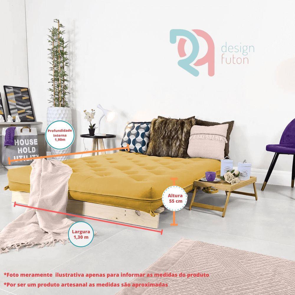 Futon Casal Tokio Sofa Cama Amarelo Acquablock Com Madeira Maciça