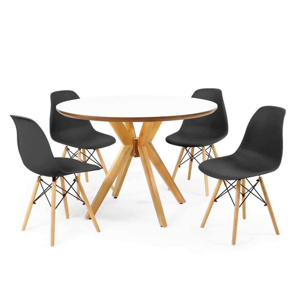 Miniatura Conjunto Mesa De Jantar Redonda Marci Premium Branca 100cm Com 4 Cadeiras Eames Eiffel - Preto