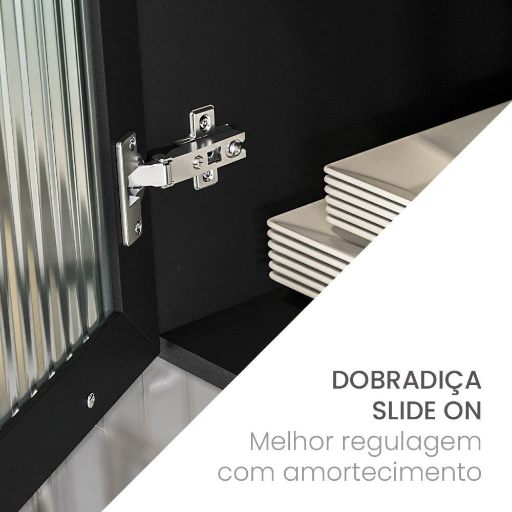 Armário Aéreo de Cozinha 2 Portas de Vidro Menu Kitchen Canelone Politorno Preto