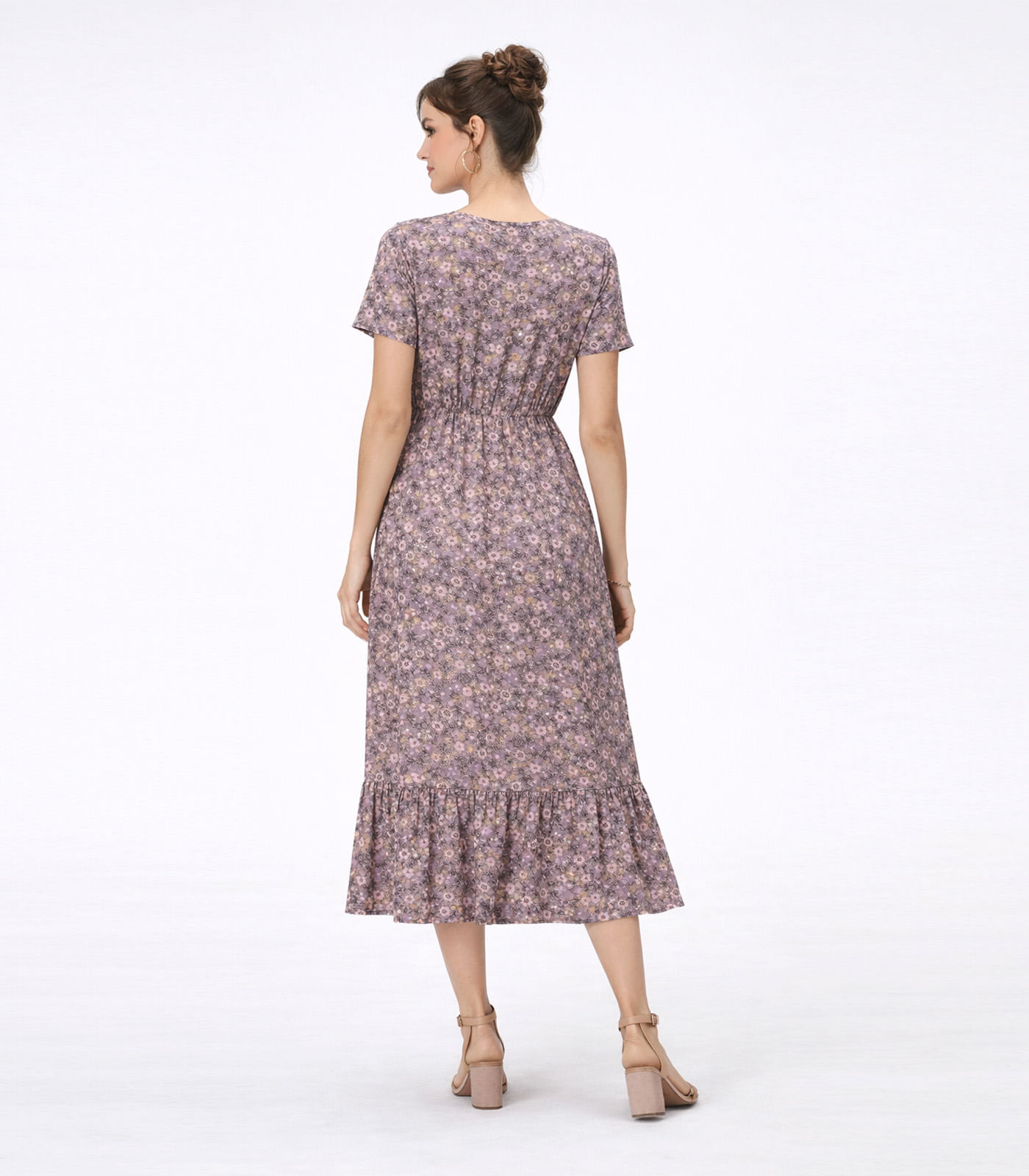 Miniatura Vestido Midi Feminino Estampado Helanca Select Bege G