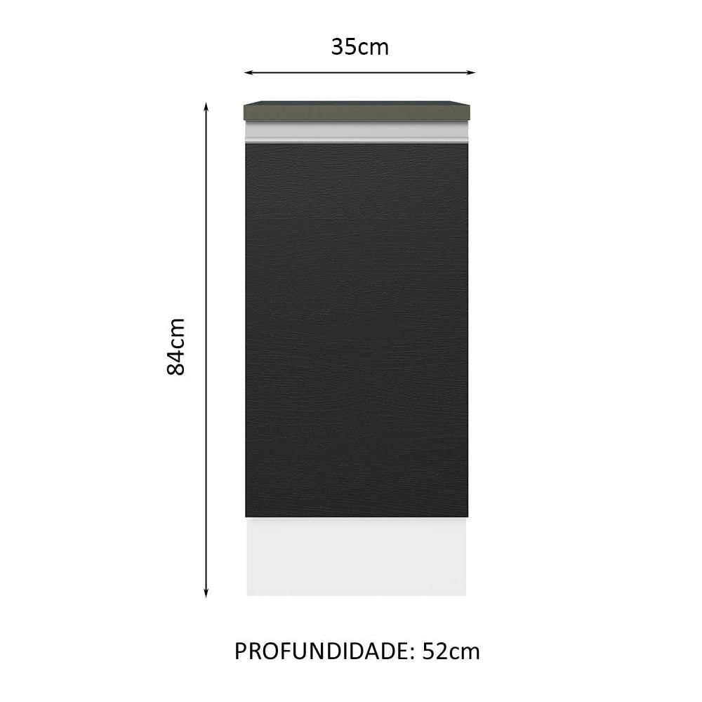 Miniatura Balcão Armário de Cozinha 100% MDF 35 cm 1 Porta Branco Preto Acordes Madesa Branco/Preto