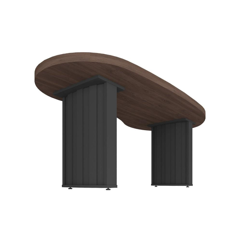 Mesa Para Escritório com Curvas Orgânicas, Pés Ripados e Tampo Tamburato Diretor 2 Metros Artany Charuto/Preto