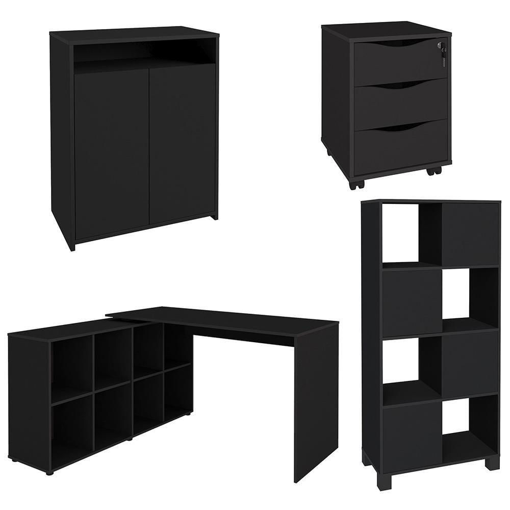 Miniatura Conjunto Escritório Home Office 4 Peças Side A06 Preto - Mpozenato