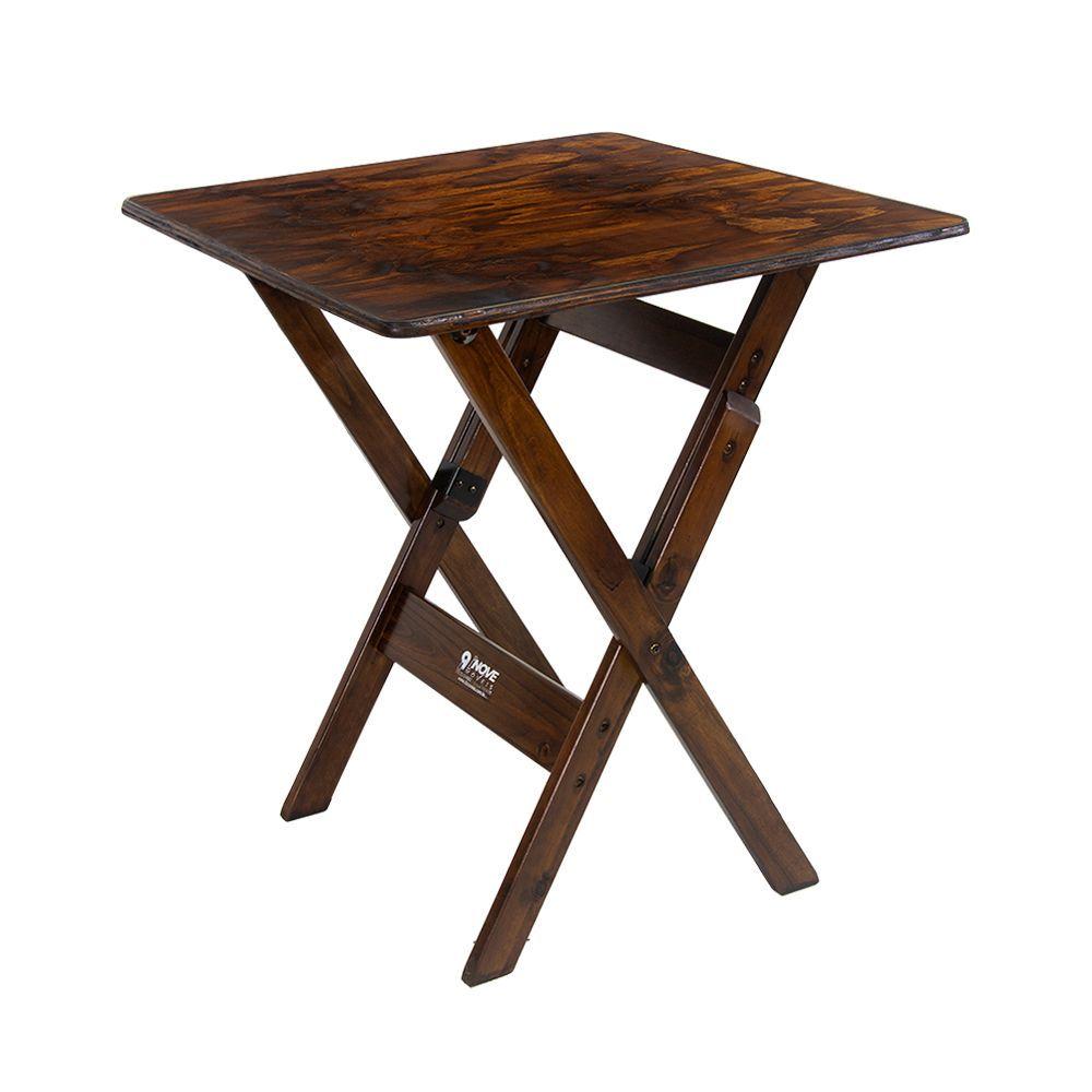 Miniatura Conjunto Mesa Dobrável 60x60cm Com 4 Cadeiras Em Madeira Maciça - Imbuia - Marrom