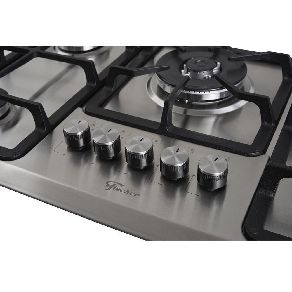 Cooktop 5 Bocas Fischer Infinity Trempe De Ferro Tripla Chama à Gás Mesa Inox Bivolt