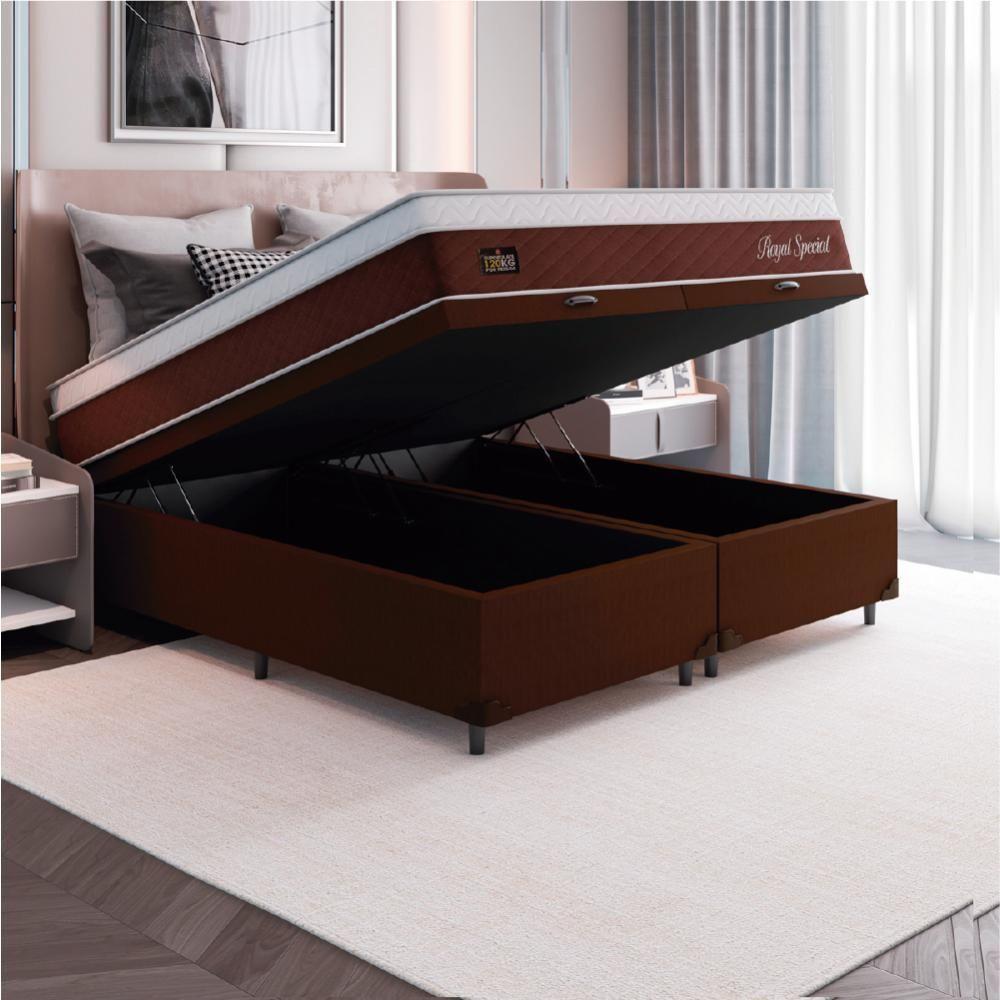 Cama Box Baú Casal Queen Colchão Molas Ensacadas Royal 158x198x71cm Marrom / Branco Hellen