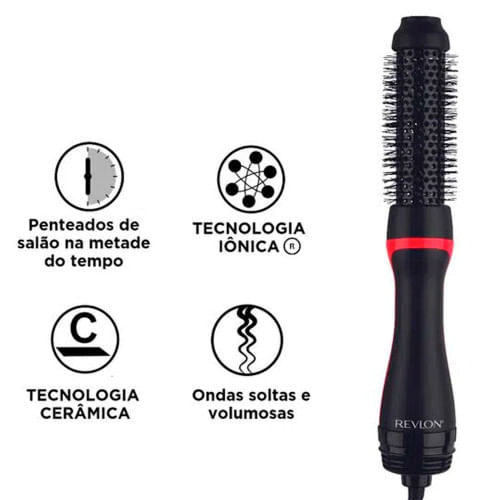 Miniatura Escova Secadora Alisadora Root Booster Revlon Preto - 110V