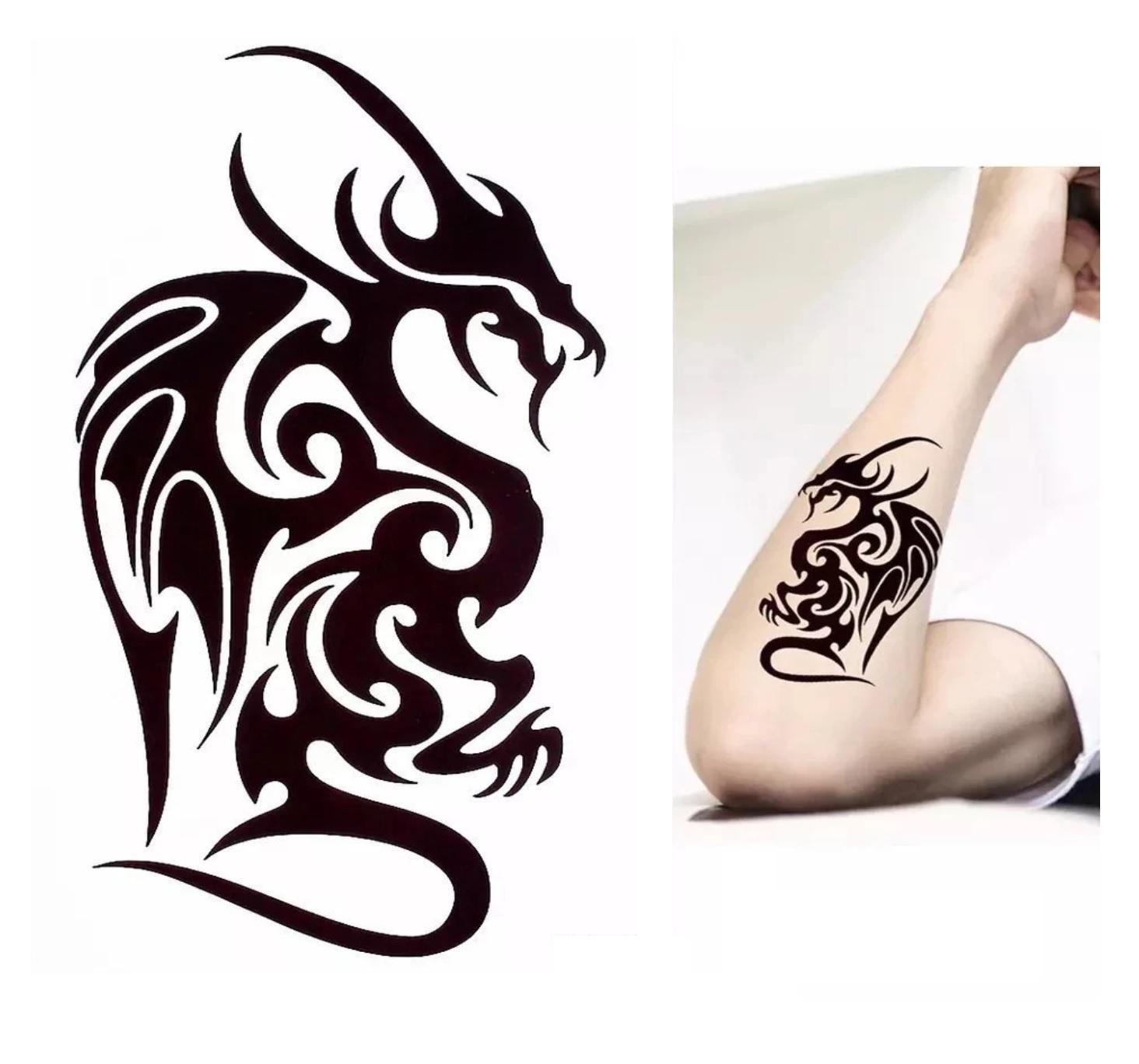 Miniatura Tatuagem Temporária Tribal Dragão Inferno Anjo Mal