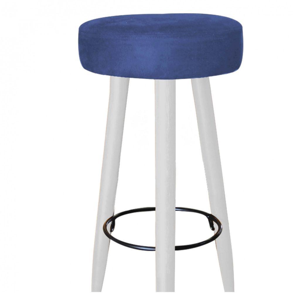 Miniatura Kit 04 Banqueta Alta Lia Para Cozinha Bar Bistrô Pé Palito Branco Suede Azul Marinho - Amey Decor