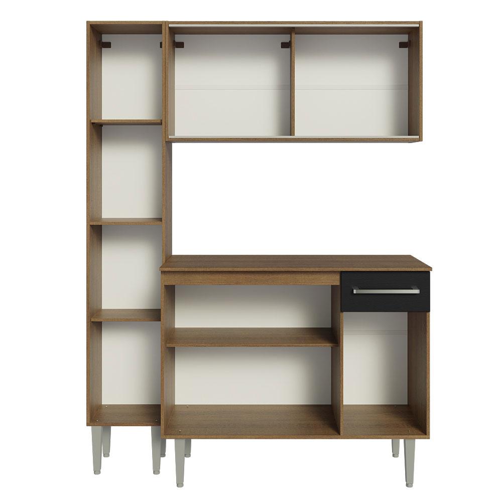Miniatura Armário de Cozinha Compacta 137cm Rustic/Preto Emilly Madesa 06 Rustic/Preto