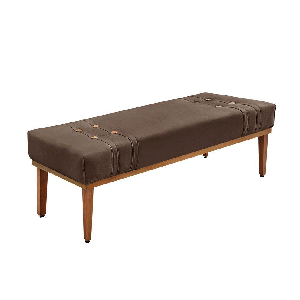 Miniatura Divã Recamier Banco Base Madeira Para Quarto Gênova 160cm Veludo S04 - D'rossi Cor Marrom