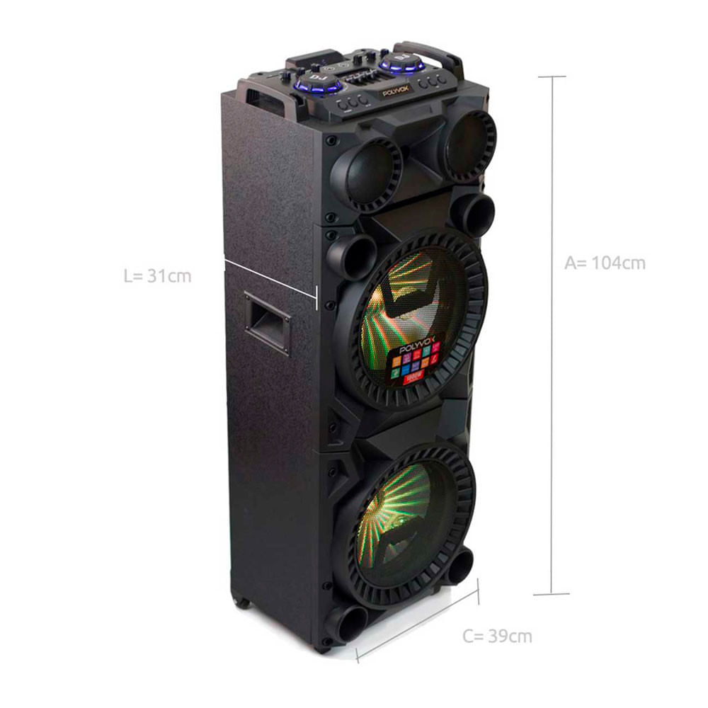 Miniatura Caixa de Som Torre Polyvox XT-1200T 1800W RMS Bluetooth 5.0 Efeito DJ Entrada para MIC TWS Preto - Bivolt