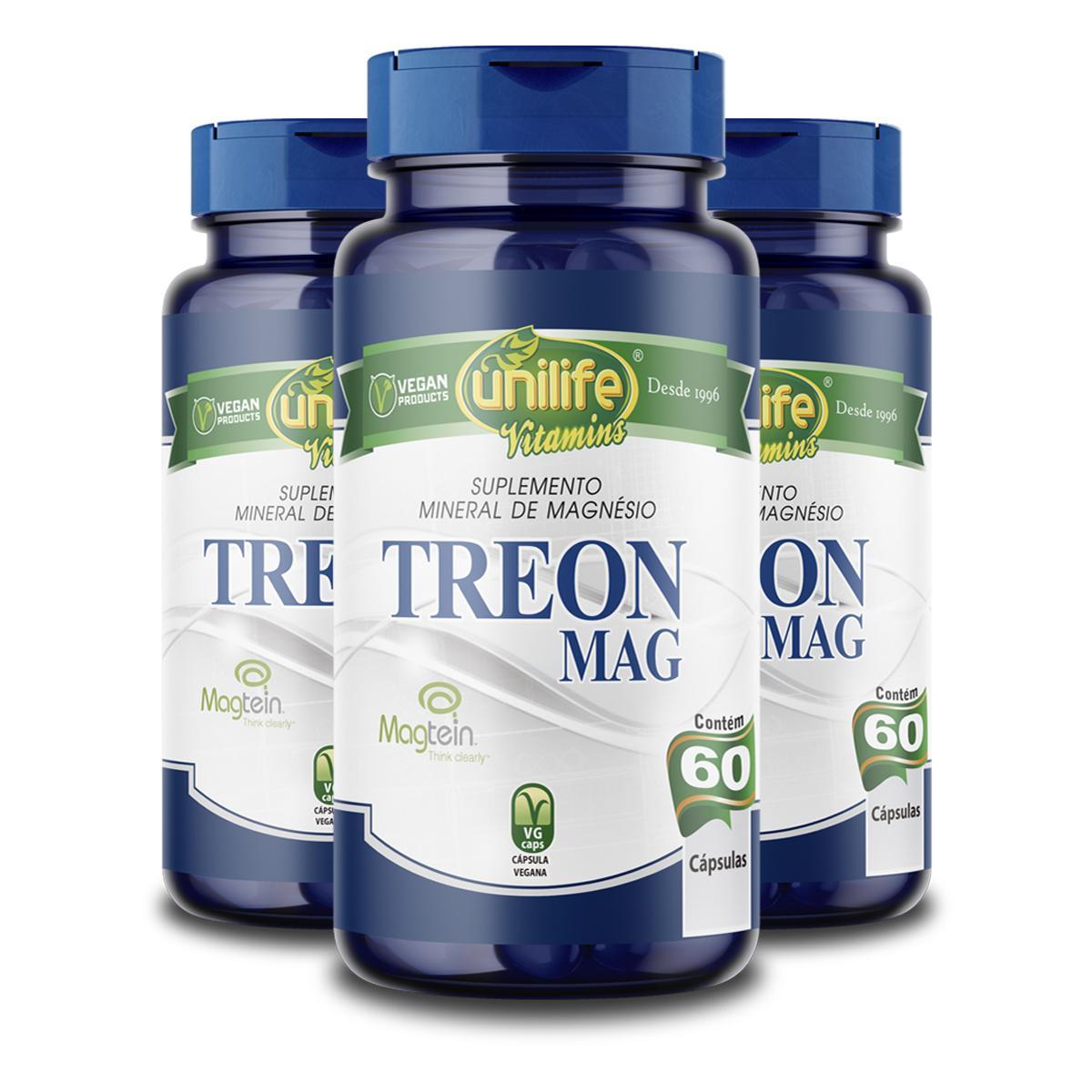 Miniatura Kit 3 Treon Mag Magnésio Treonato Unilife 60 Cápsulas
